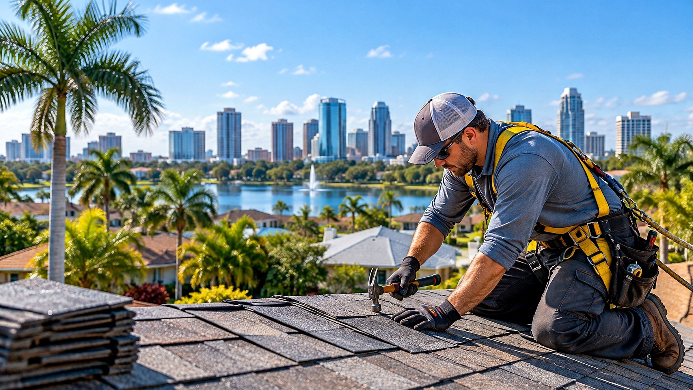 Orlando roofing professional inspecting a residential roof
