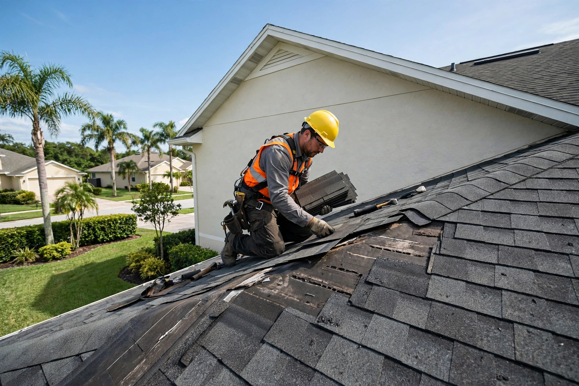 Residential roof repair in Orlando, FL on a single family home roof