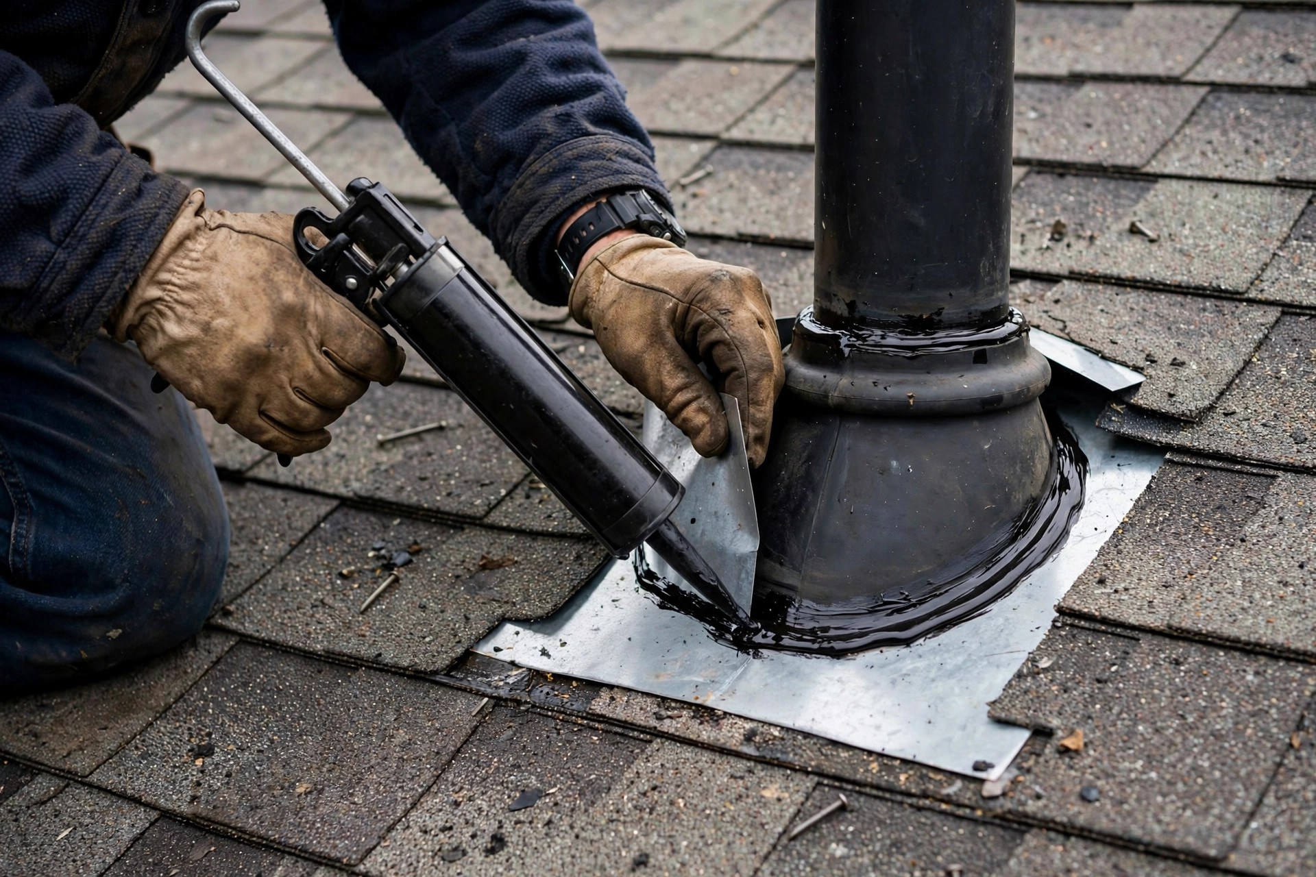 Roof leak repair in Orlando, FL at a flashing and vent boot leak source
