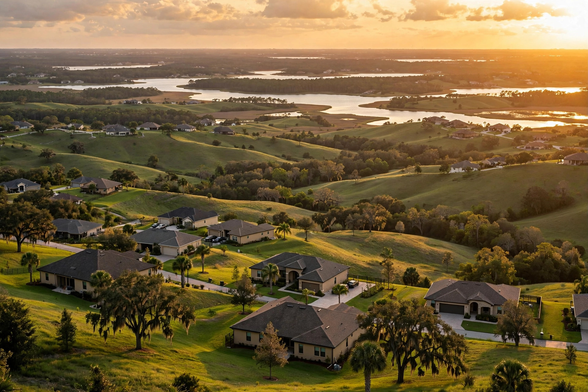 Roof repair in Clermont FL, hillside subdivision roofs above the lakes