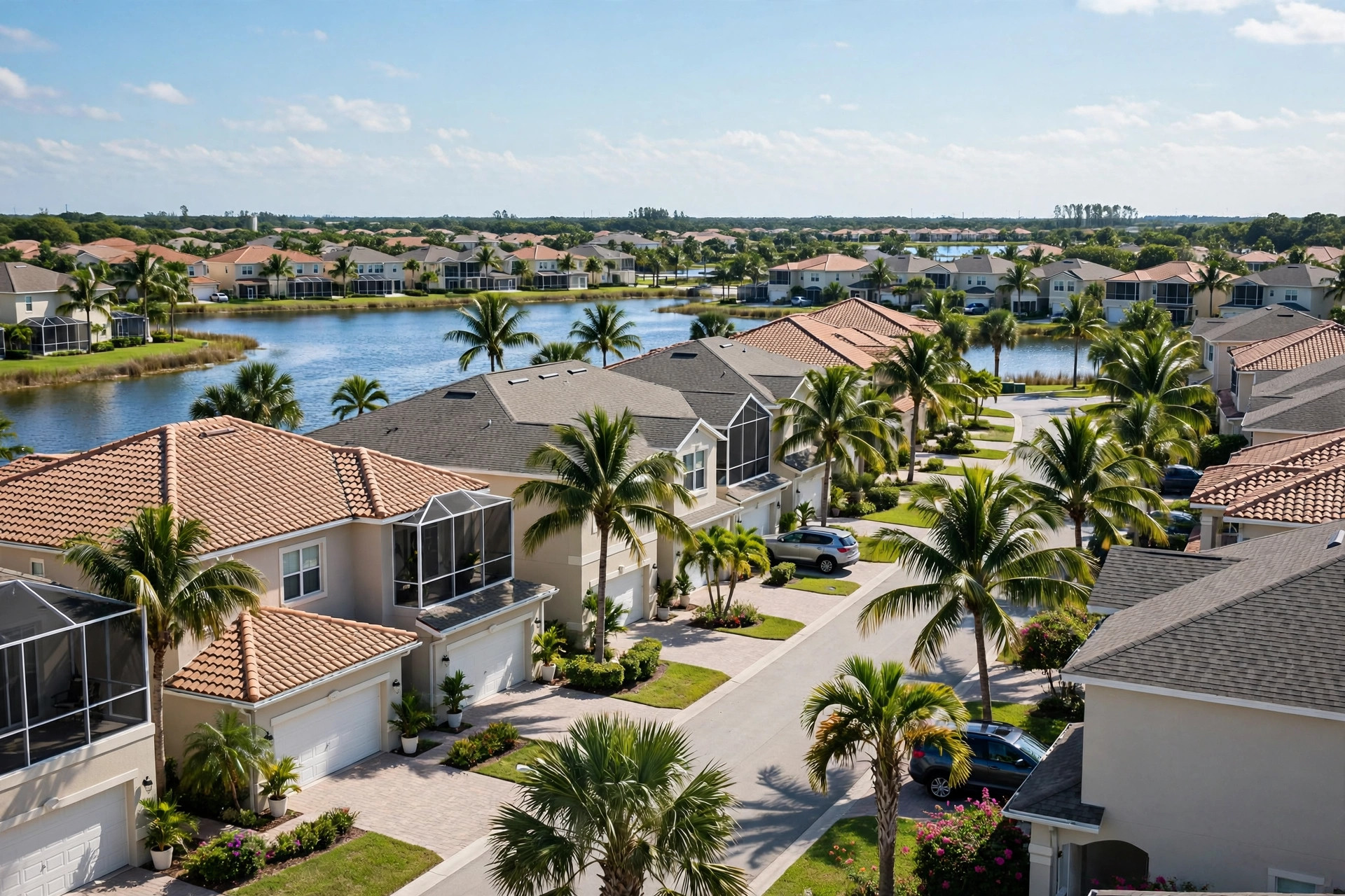 Roof repair in Kissimmee FL, vacation rental homes with tile roofs near a lake