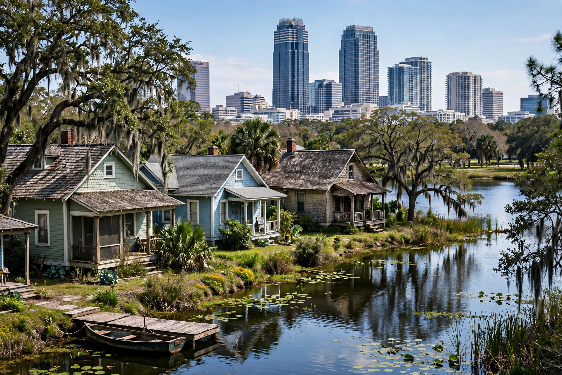 Roof repair in Lake Copeland, Orlando FL, gutters and roof drainage on a lakeside home