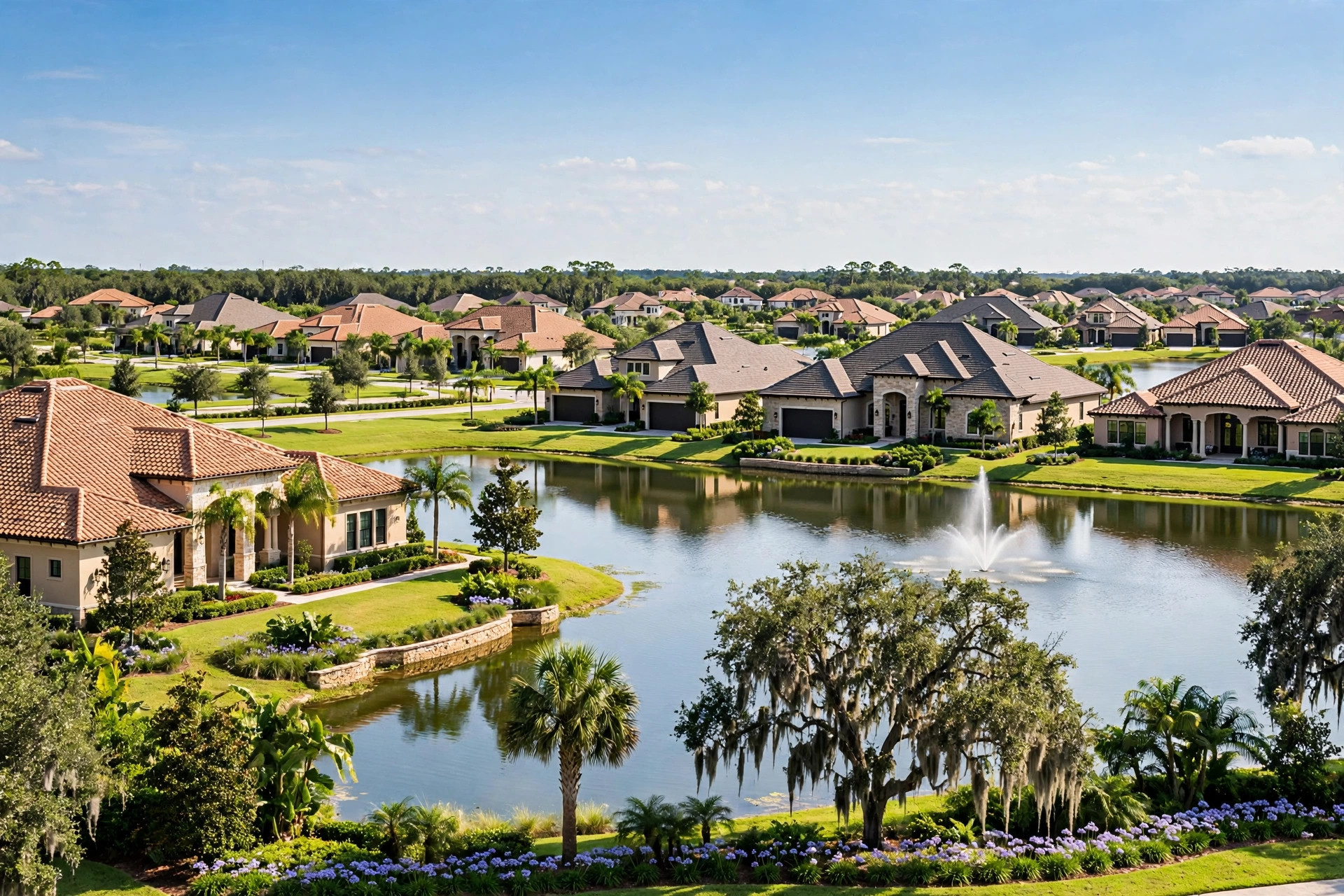 Roof repair in Lake Mary FL, upscale community homes with tile and shingle roofs
