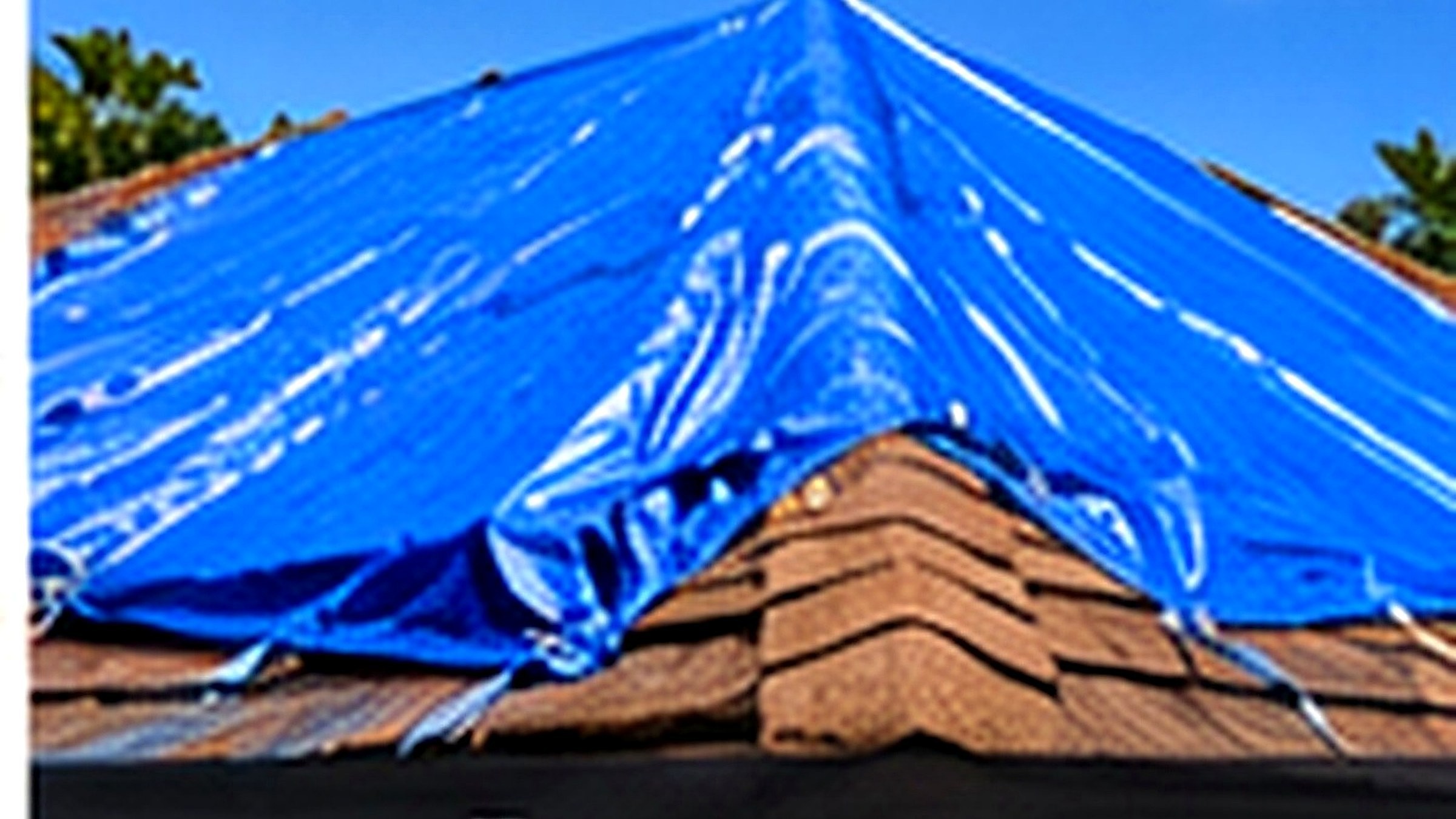 Emergency roof tarping protecting a storm-damaged roof in Orlando, Florida