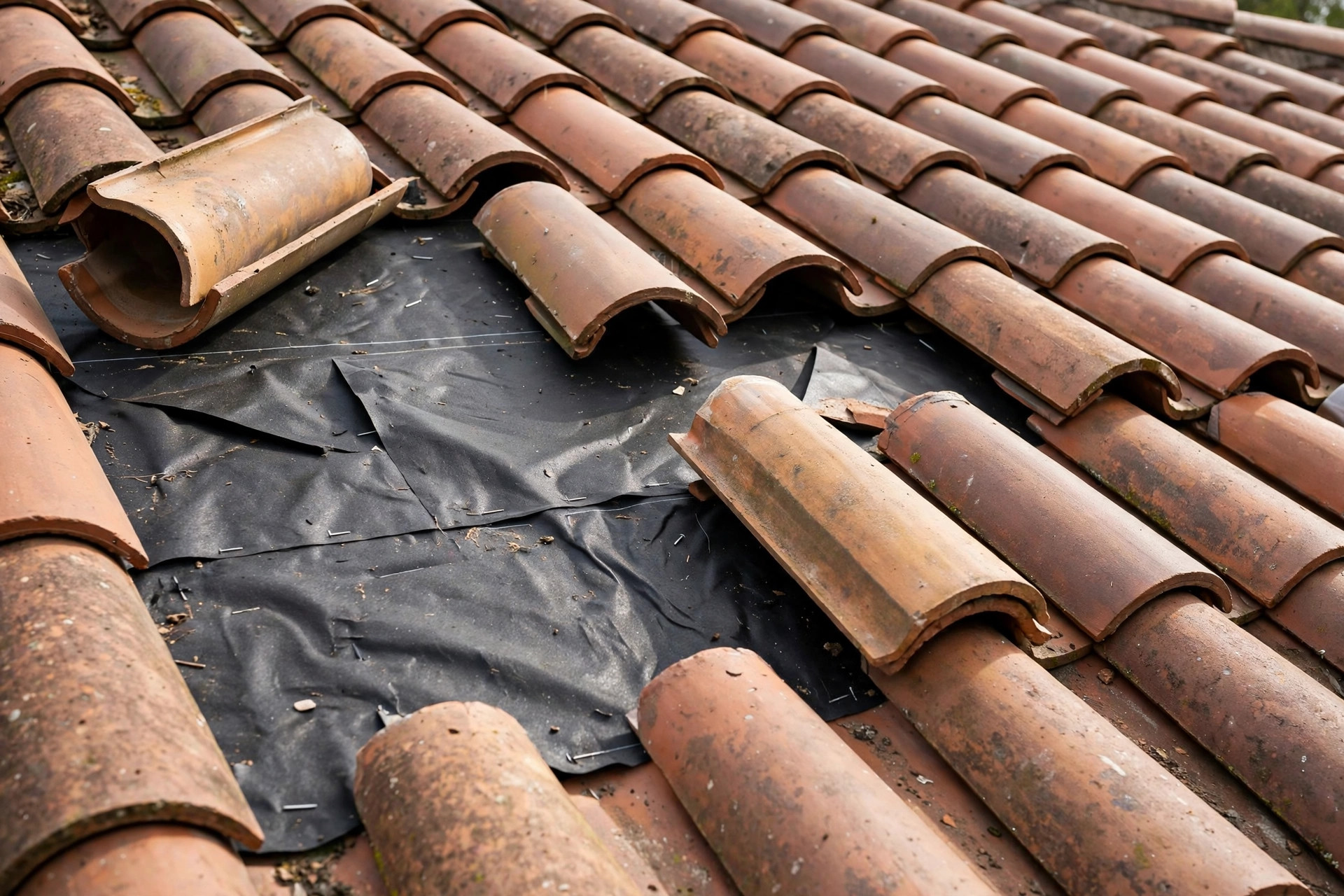 Tile roof repair in Orlando, FL lifting tiles to replace failed underlayment