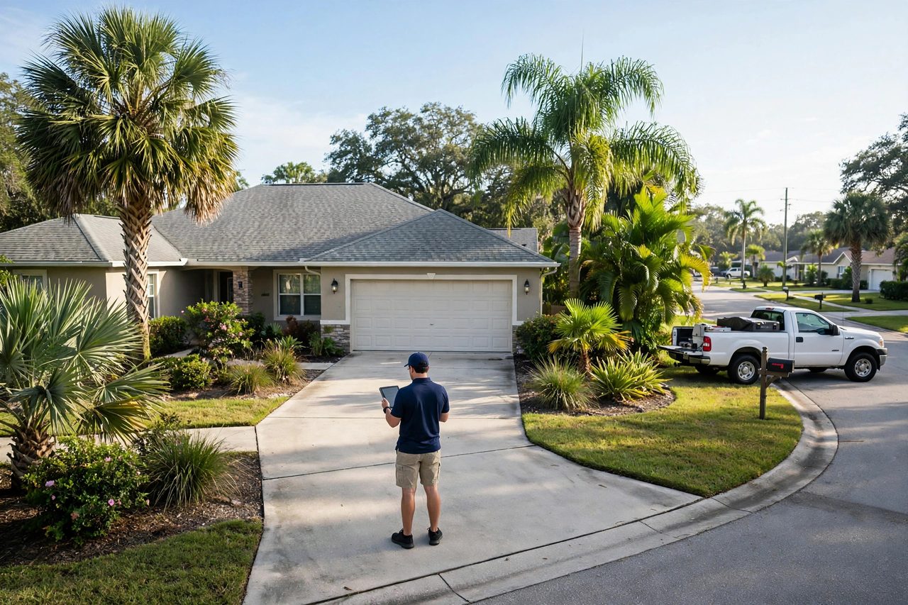 Illustrative Project Coordinator role portrait for Orlando roofing service, geotagged to Orlando FL