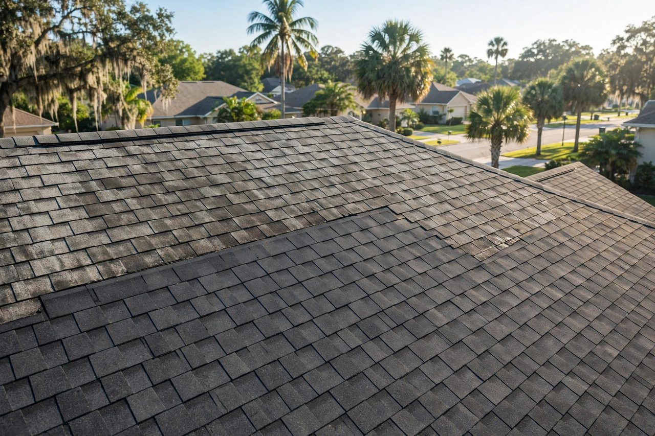Illustrative after image showing a repaired Orlando roof area, geotagged to Orlando FL