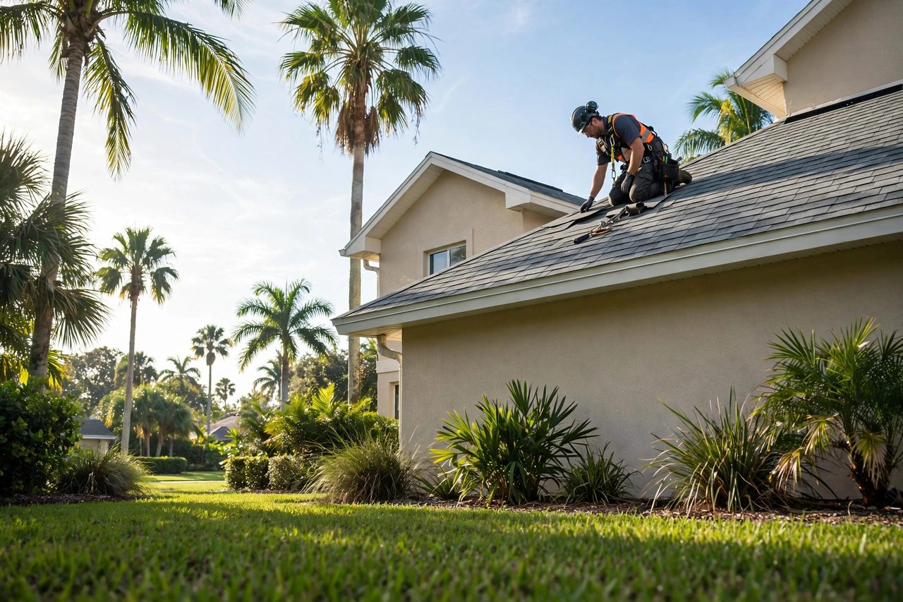 Orlando roofing professional inspecting a residential roof