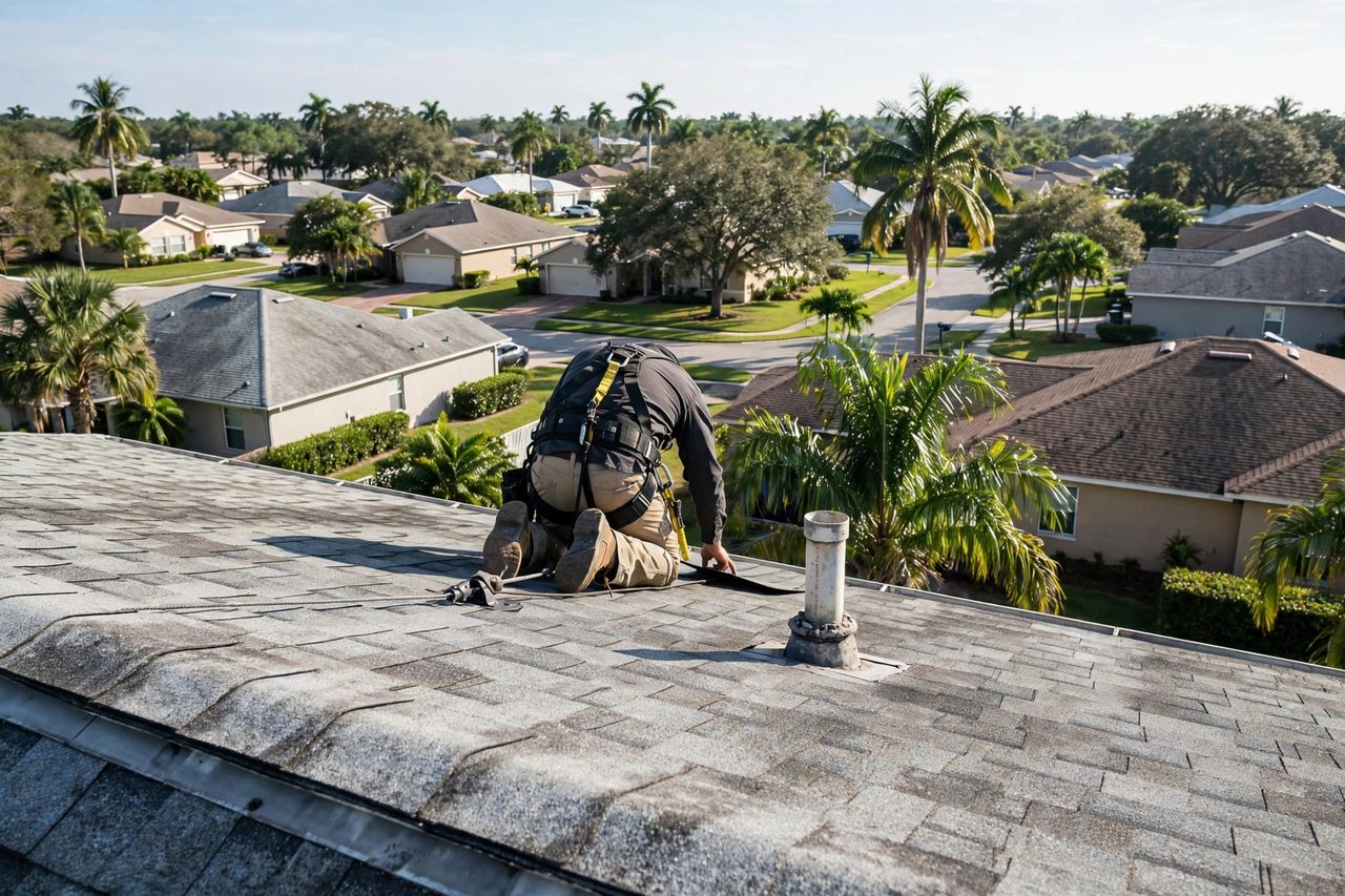 Orlando roofing professional inspecting a residential roof