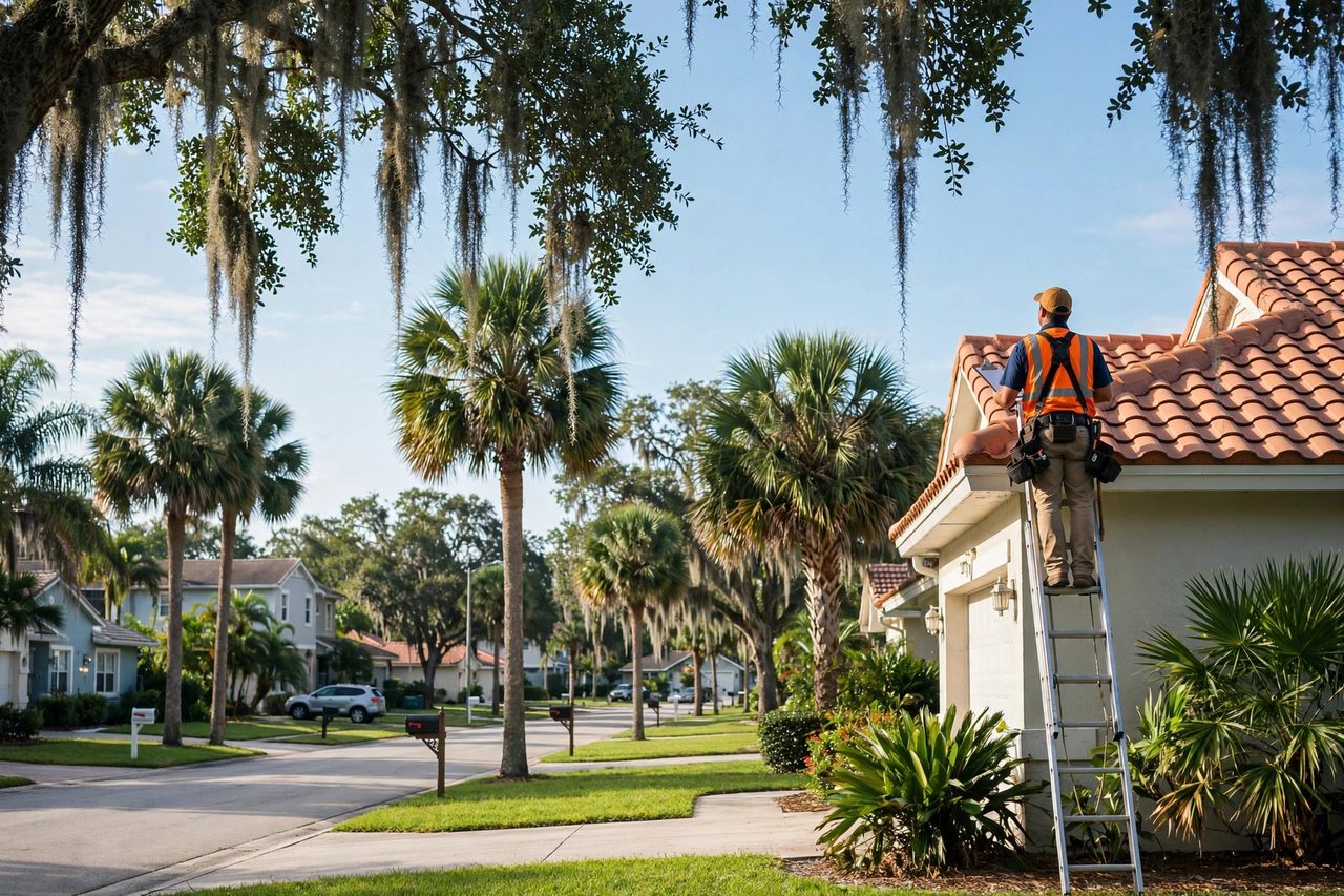 Orlando roofing professional inspecting a residential roof