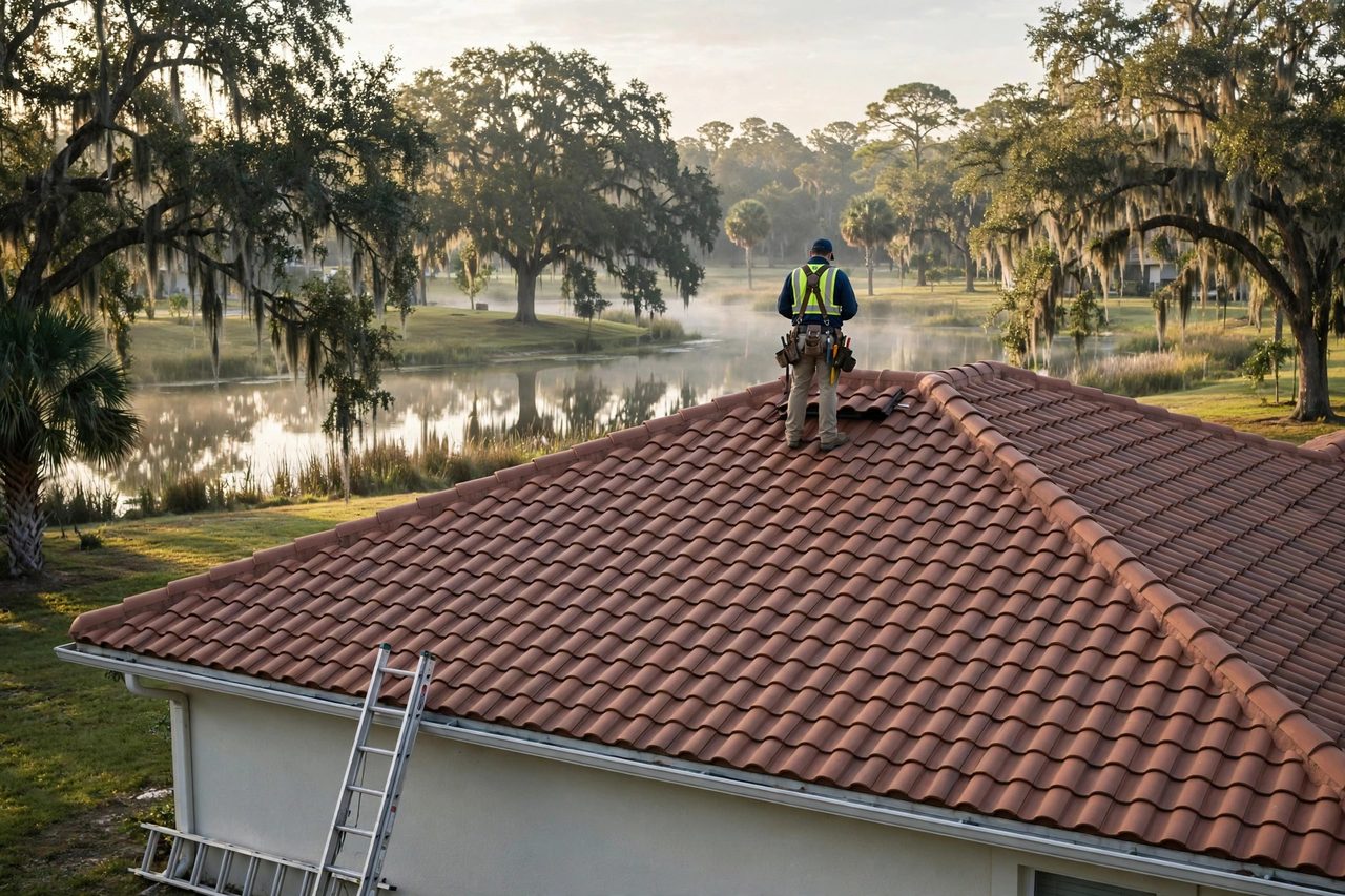 Orlando roofing professional inspecting a residential roof