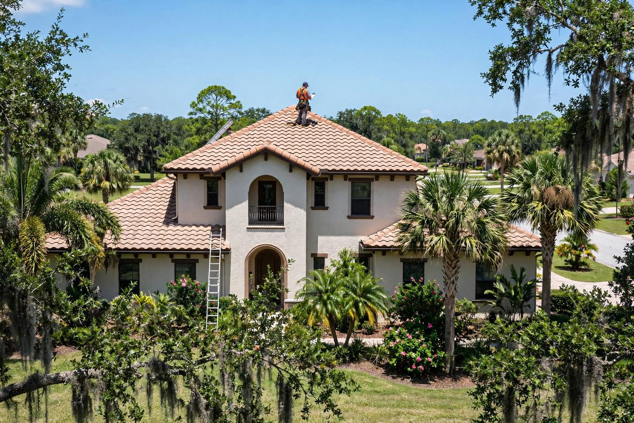 Orlando roofing professional inspecting a residential roof