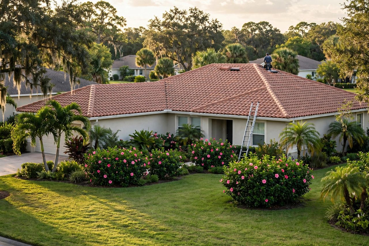 Illustrative after image showing a repaired Orlando roof area, geotagged to Orlando FL