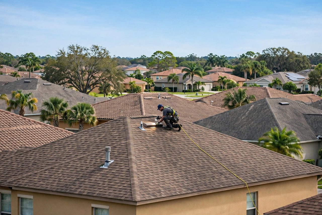 Orlando roofing professional inspecting a residential roof
