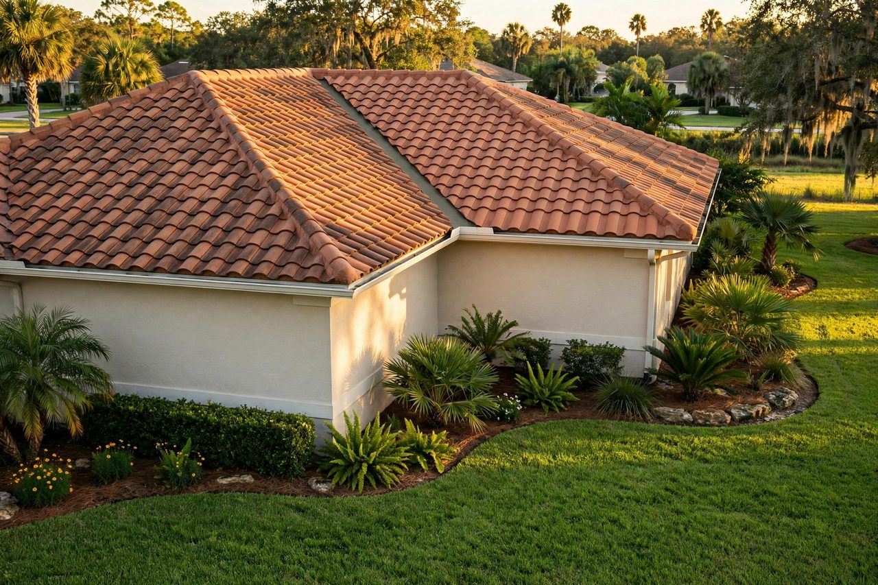 Illustrative after image showing a repaired Orlando roof area, geotagged to Orlando FL