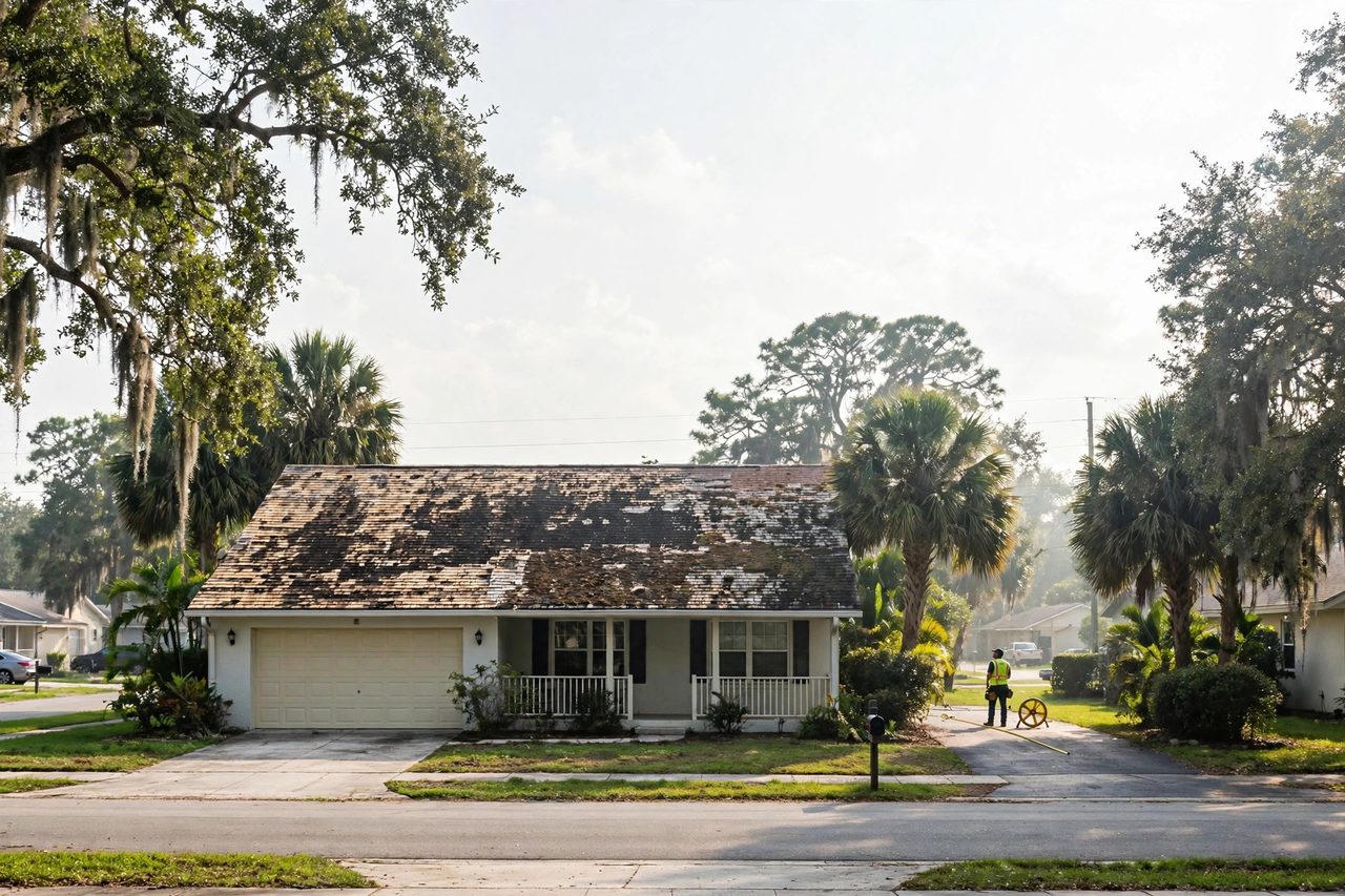Orlando roofing professional inspecting a residential roof