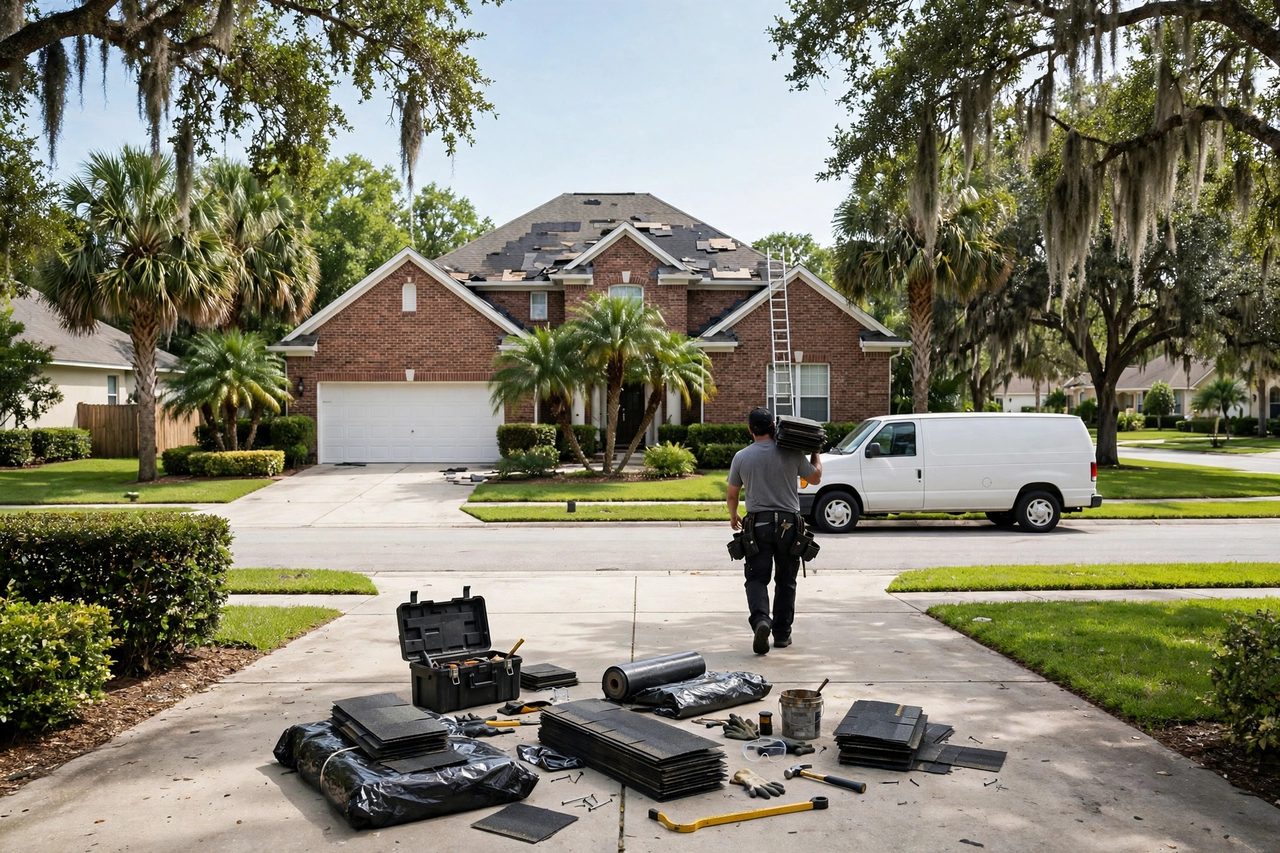 Illustrative Roof Repair Technician role portrait for Orlando roofing service, geotagged to Orlando FL