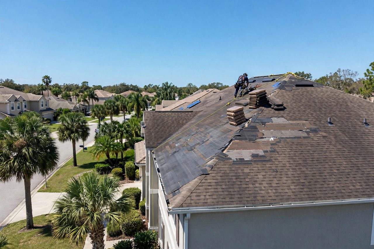 Orlando roof repair and inspection scene on a residential roof