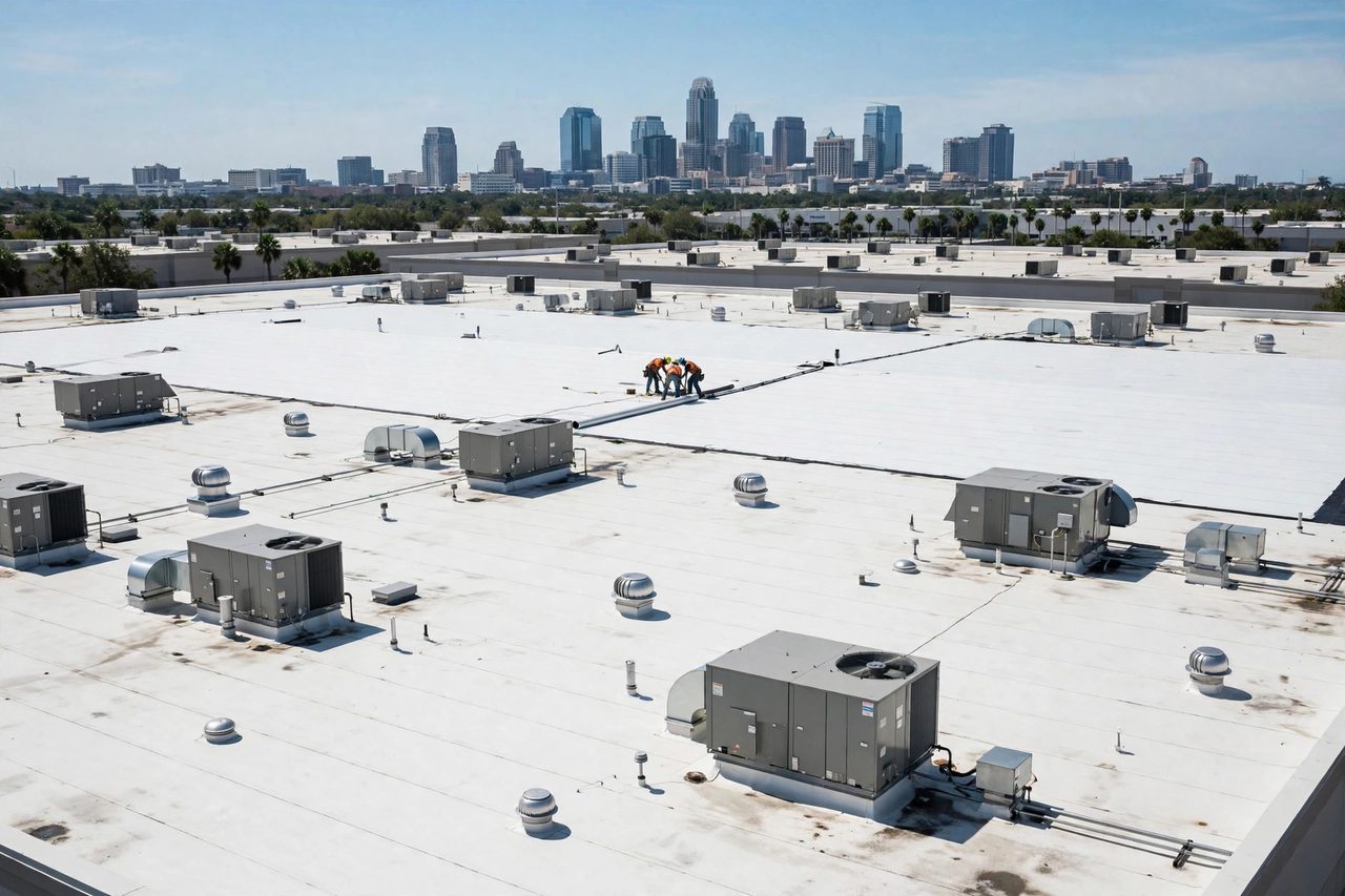 Orlando roofing Commercial Roof Repair service scene, geotagged to Orlando FL