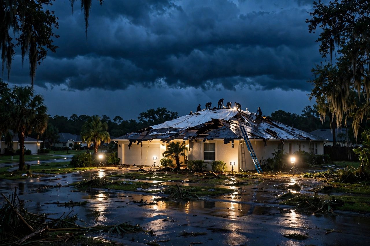Illustrative after image showing a repaired Orlando roof area, geotagged to Orlando FL