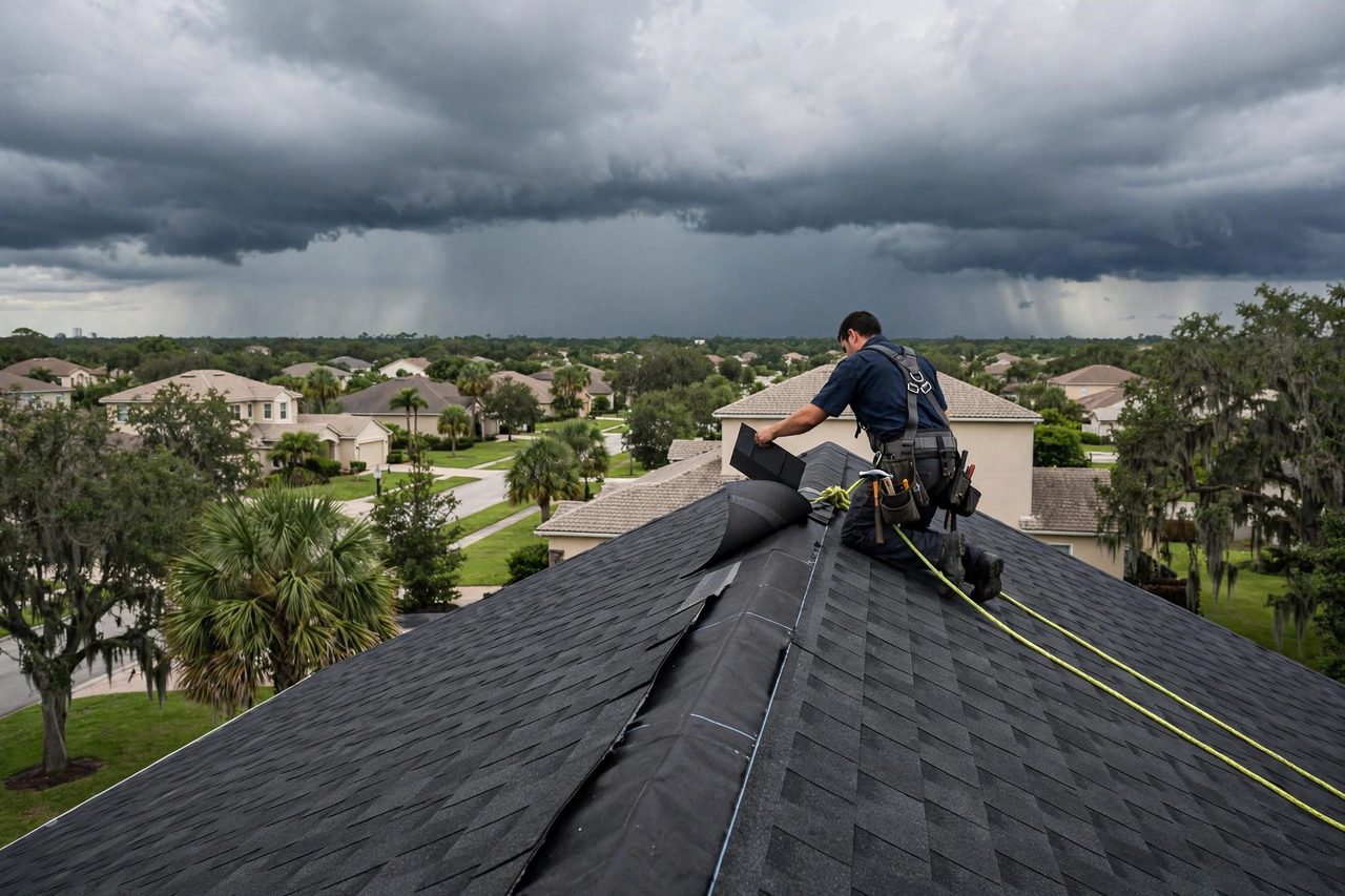 Orlando roofing professional inspecting a residential roof
