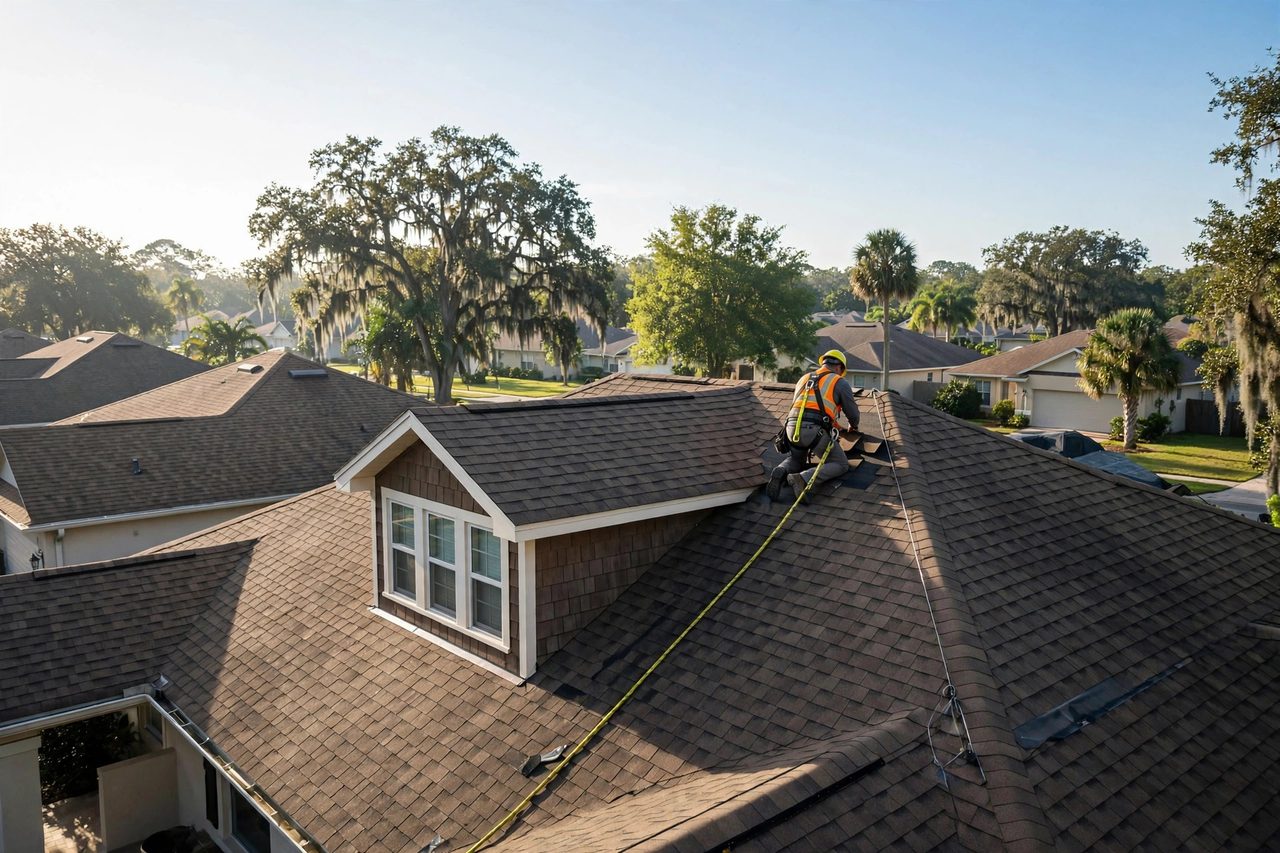 Orlando roofing professional inspecting a residential roof