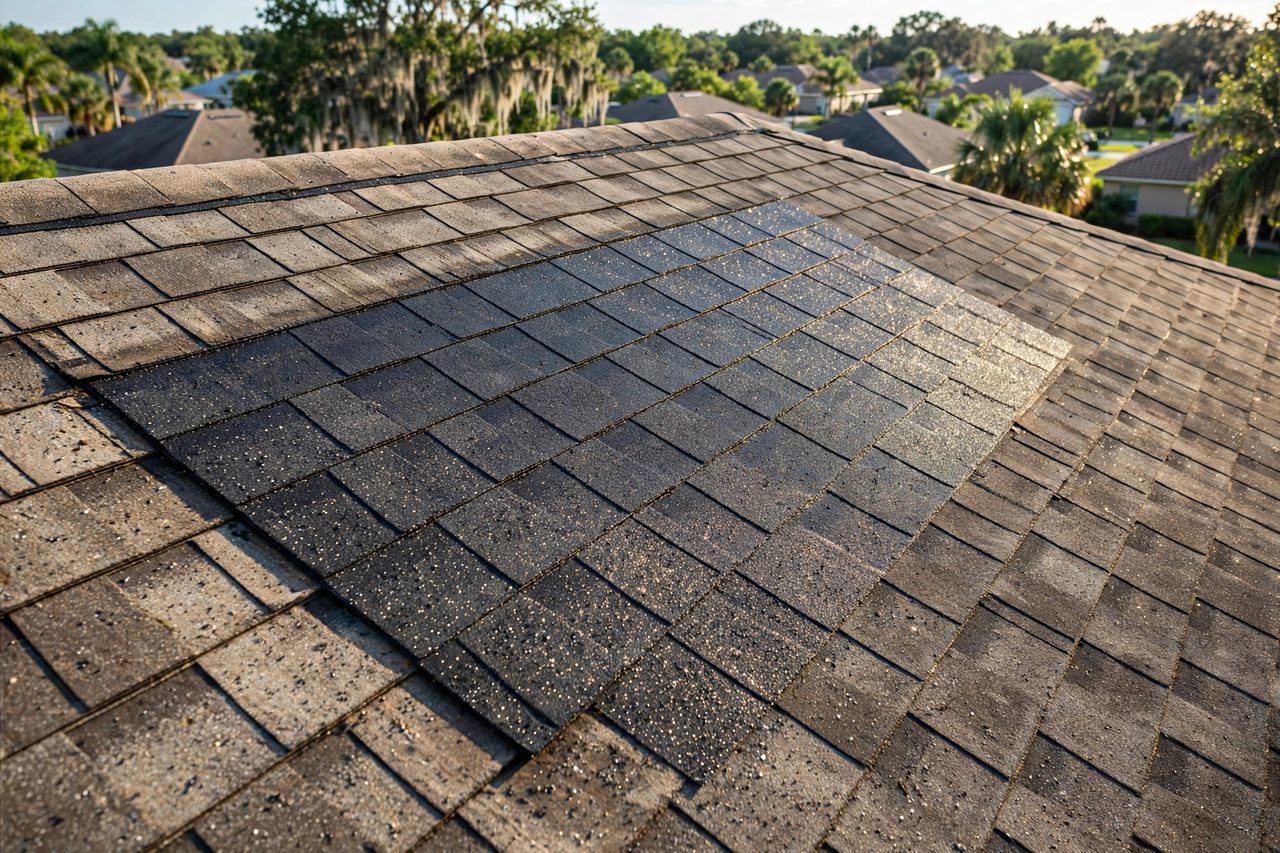 Illustrative after image showing a repaired Orlando roof area, geotagged to Orlando FL
