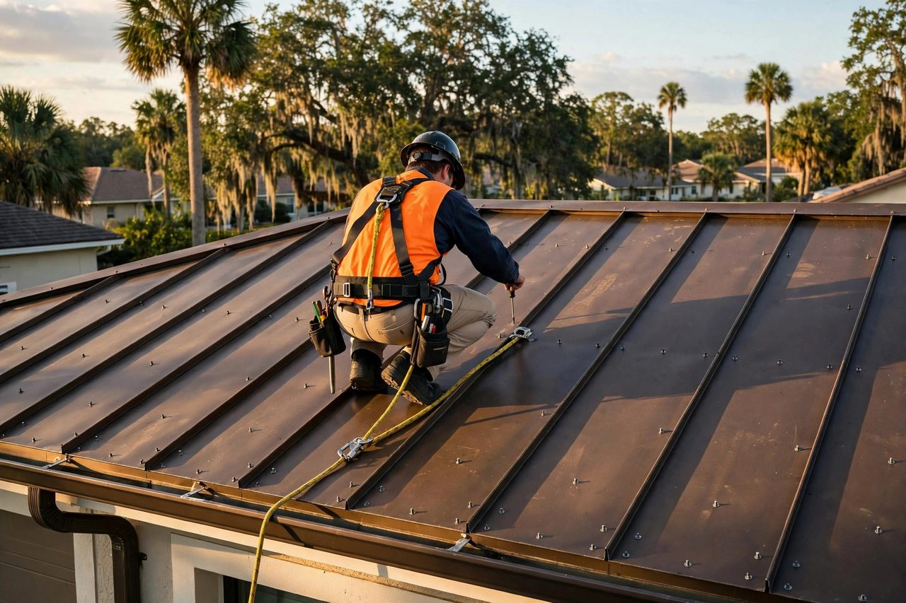 Orlando roofing professional inspecting a residential roof