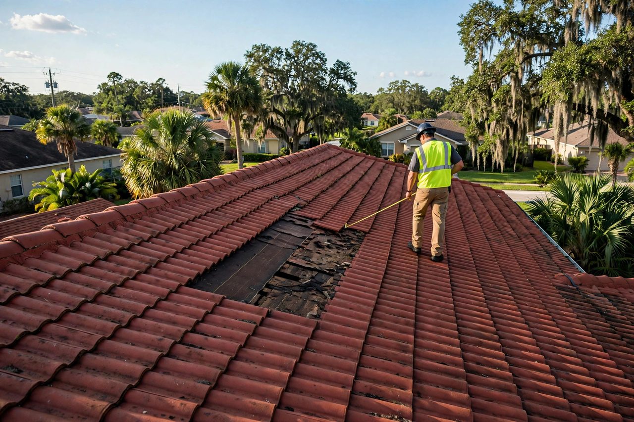 Orlando roofing professional inspecting a residential roof