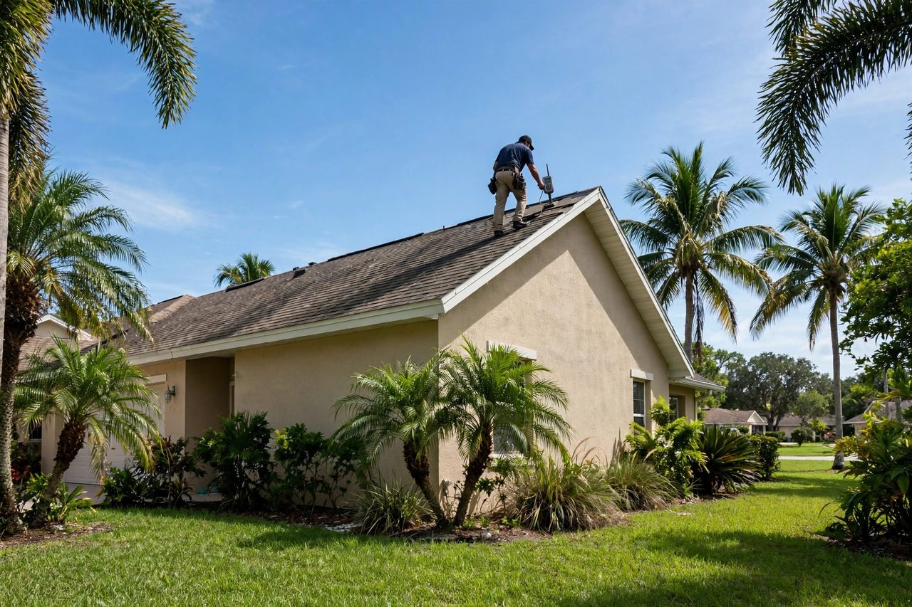 Orlando roofing professional inspecting a residential roof
