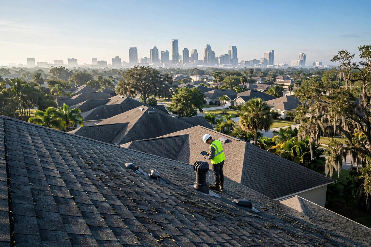 Orlando roofing professional inspecting a residential roof