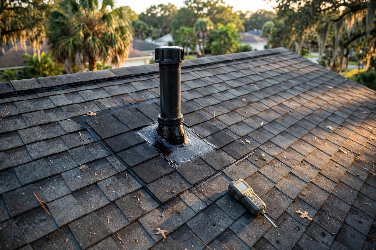 Illustrative after image showing a repaired Orlando roof area, geotagged to Orlando FL