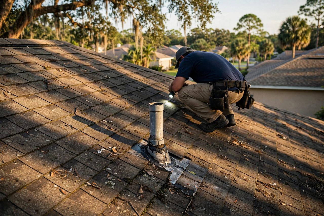 Orlando roofing professional inspecting a residential roof