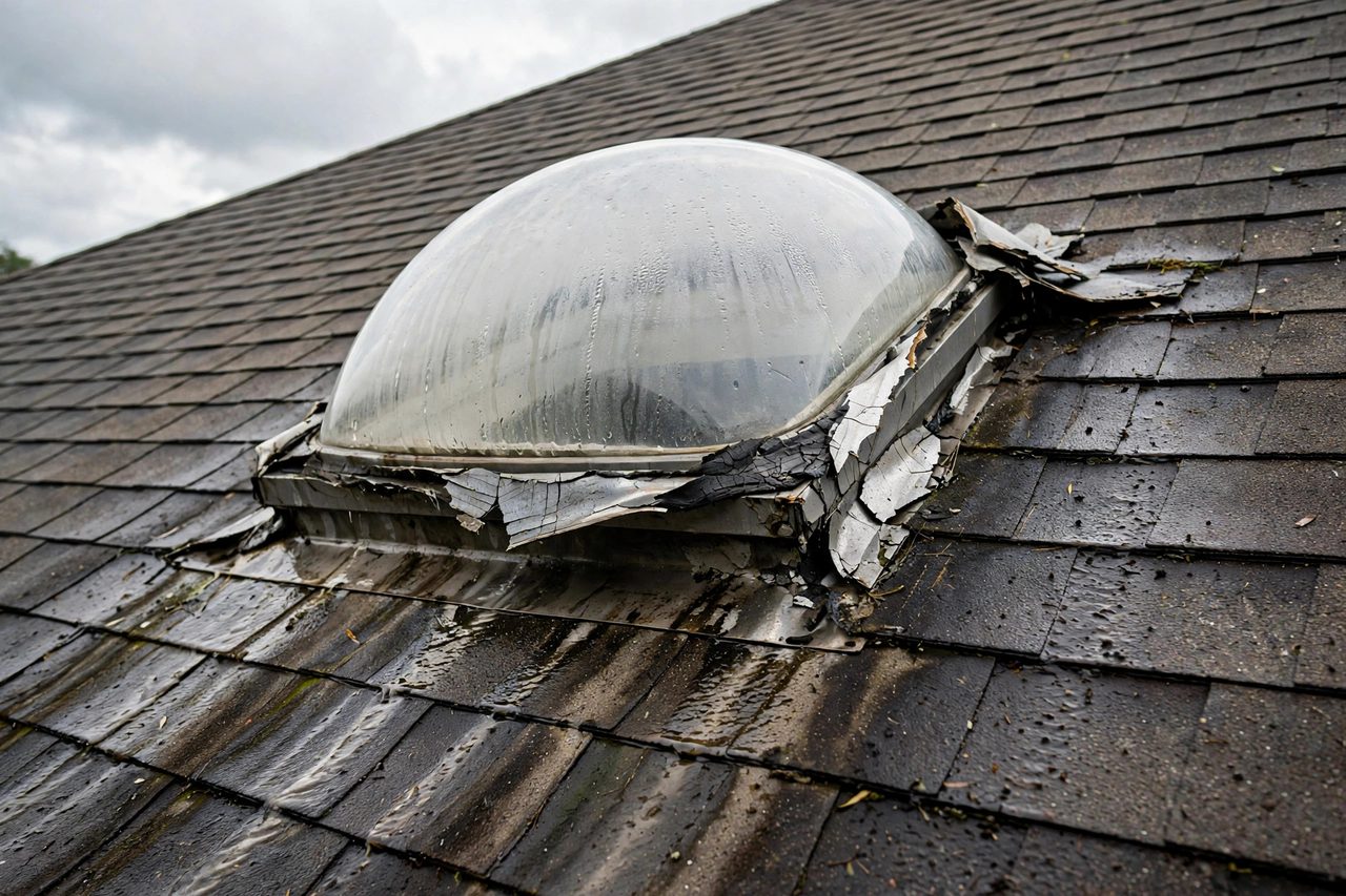 Illustrative before image showing a damaged Orlando roof area, geotagged to Orlando FL