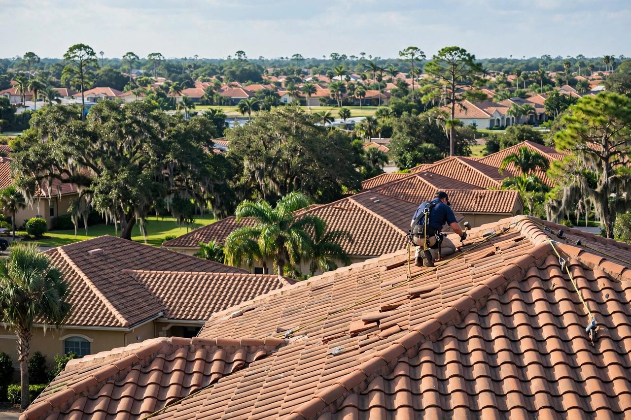 Orlando roofing professional inspecting a residential roof