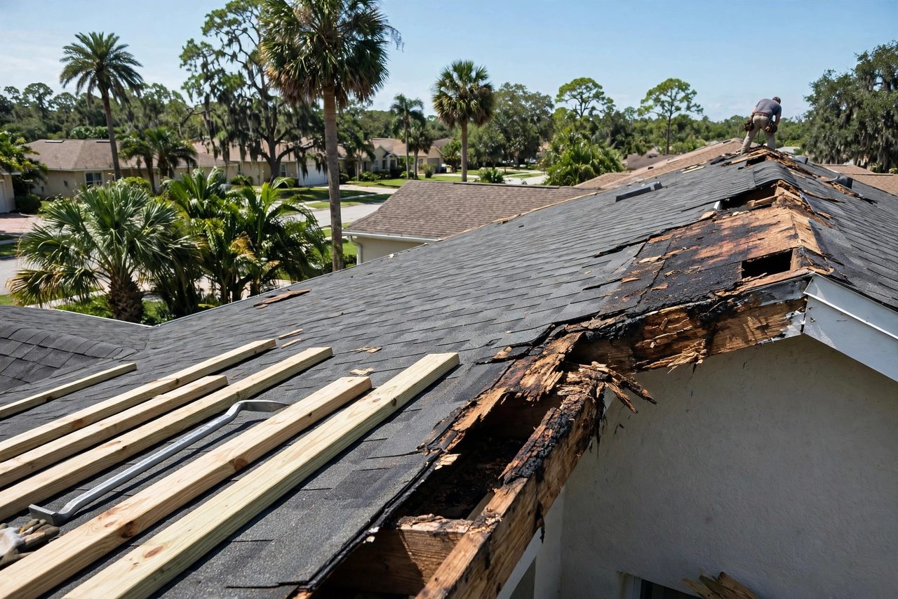 Orlando roof repair and inspection scene on a residential roof
