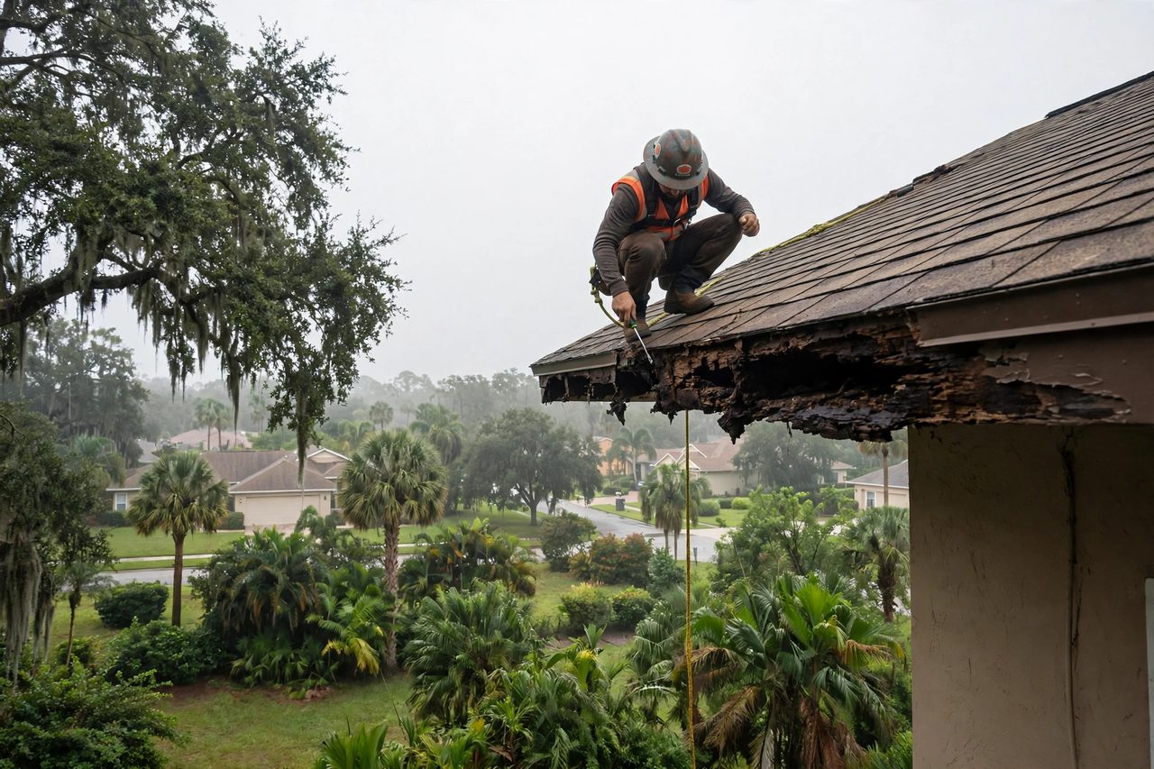 Orlando roofing professional inspecting a residential roof