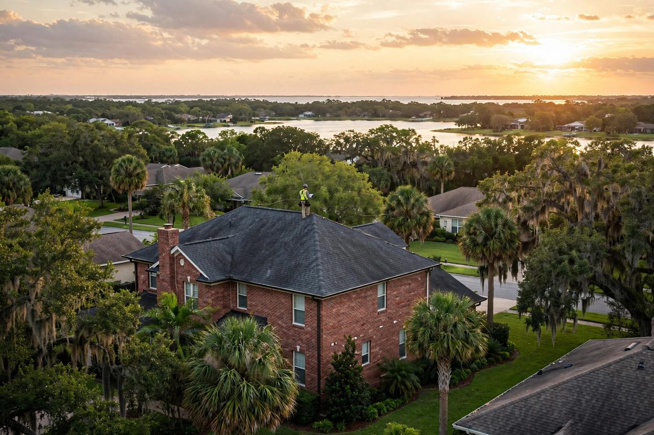 Orlando roofing professional inspecting a residential roof