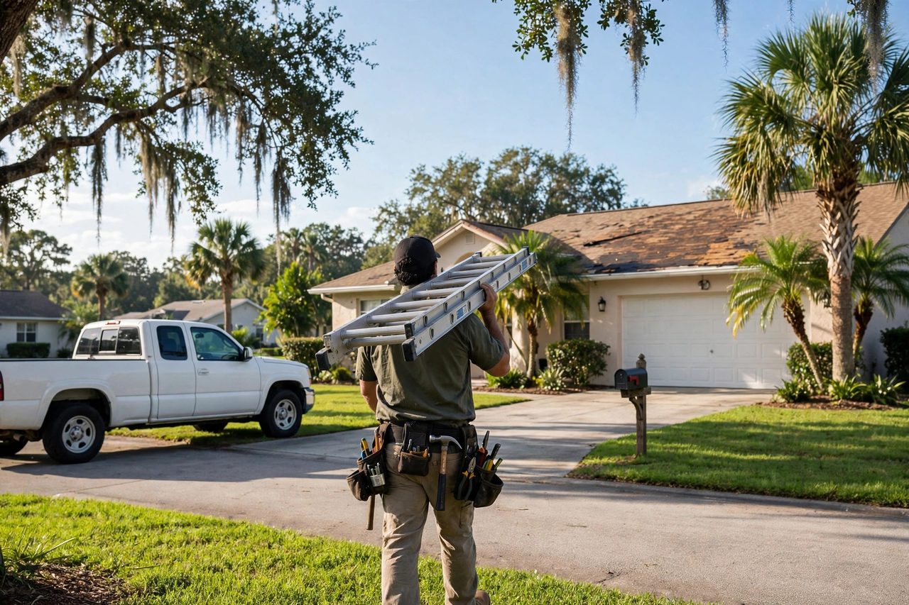 Illustrative Roof Repair Technician role portrait for Orlando roofing service, geotagged to Orlando FL