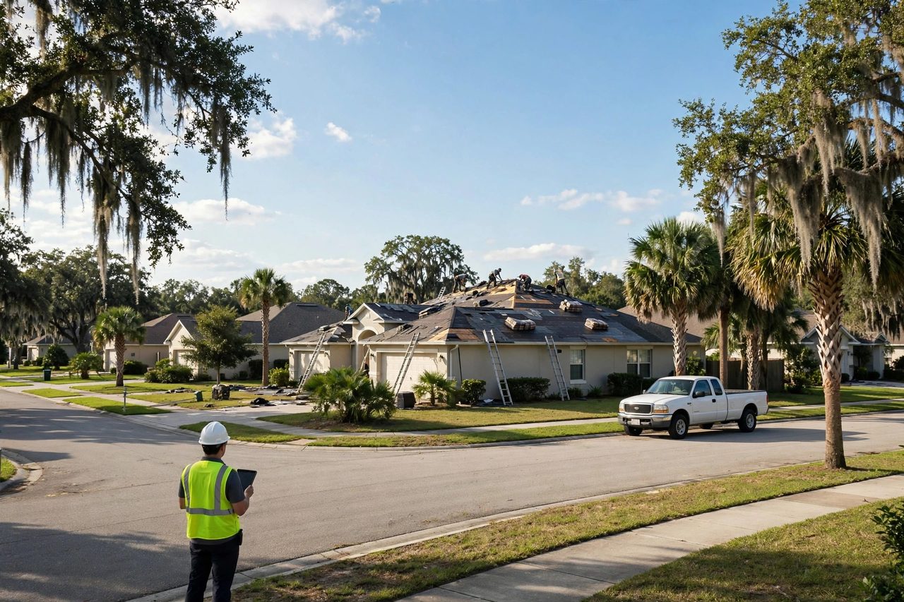 Illustrative Project Coordinator role portrait for Orlando roofing service, geotagged to Orlando FL